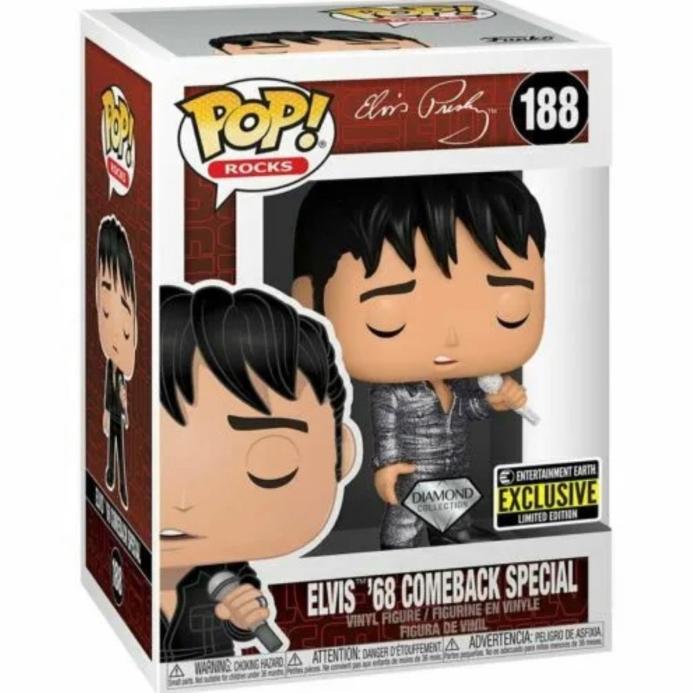 Funko Pop Rocks: Diamond Elvis '68 Comeback Special EE Exclusive BNIB #188 - Picture 2 of 11